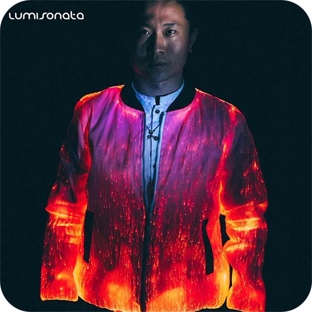 Lumisonata 7 Color Lights Dance Costumes Women Men Unisex Jacket Luminous Fiber Optic Zip Jakets Formal Blazer Suit Design