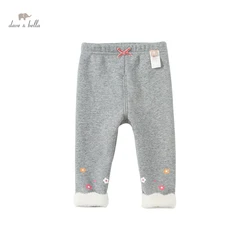 DBJ20083 dave bella winter baby girls fashion bow floral pants children full length kids girl pants infant toddler trousers