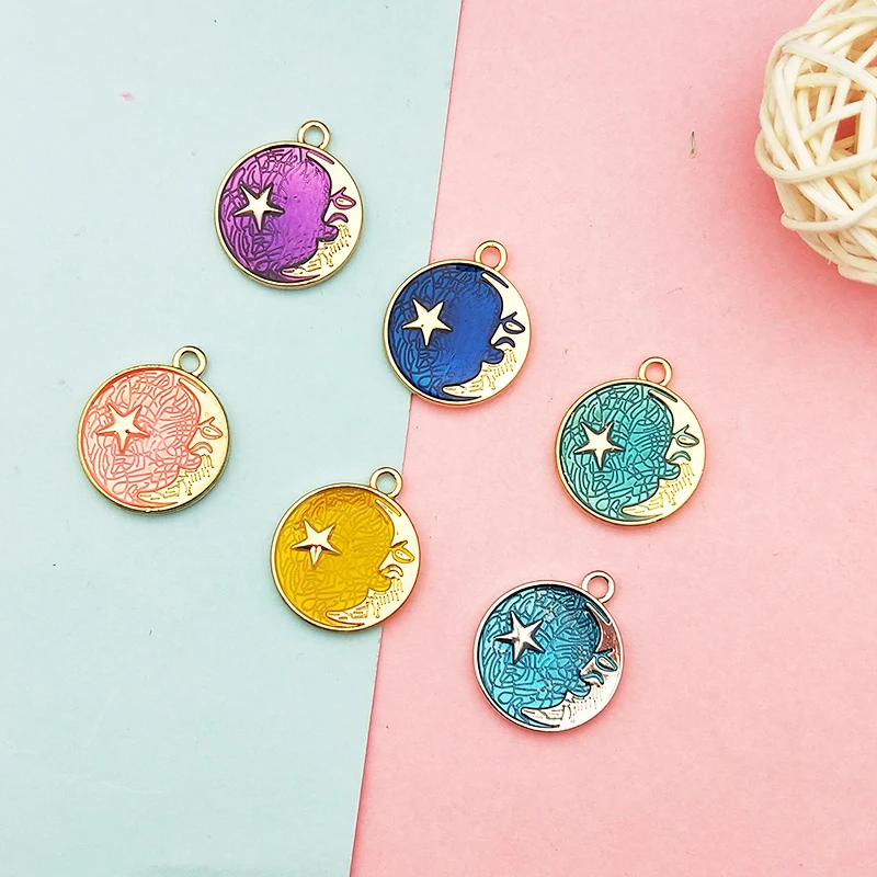 10pcs Fashion Double Sided Enamel Moon Star Pendants Charms DIY Bracelet Necklace Keychain Earring For Women Jewelry Accessory