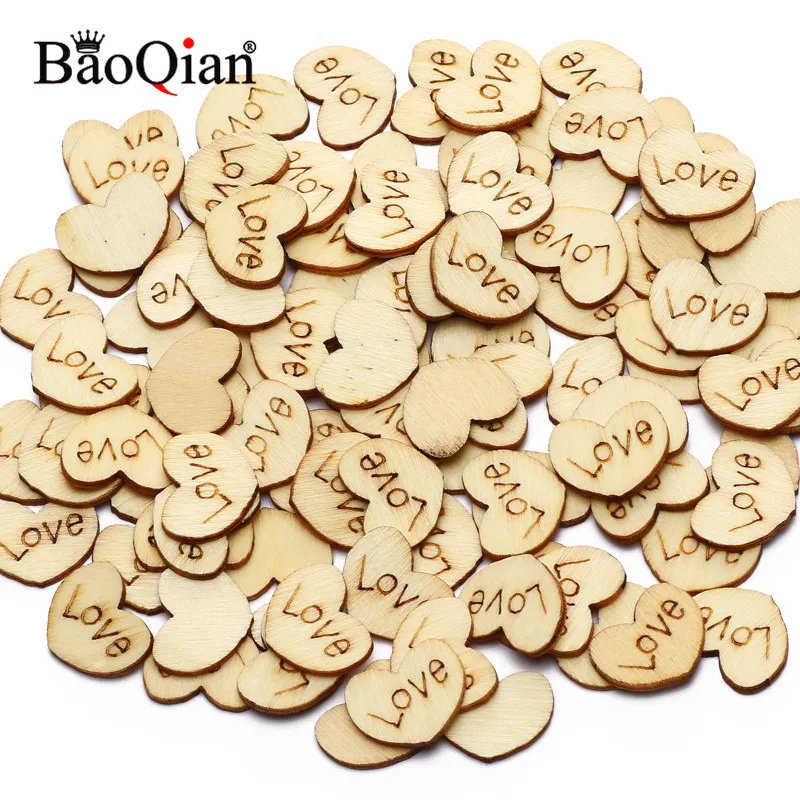 50pcs Mini Wooden Love Heart Scrapbooking Decorate Wooden Confetti Table Scatter Wedding Home Decoration DIY Craft Supplies