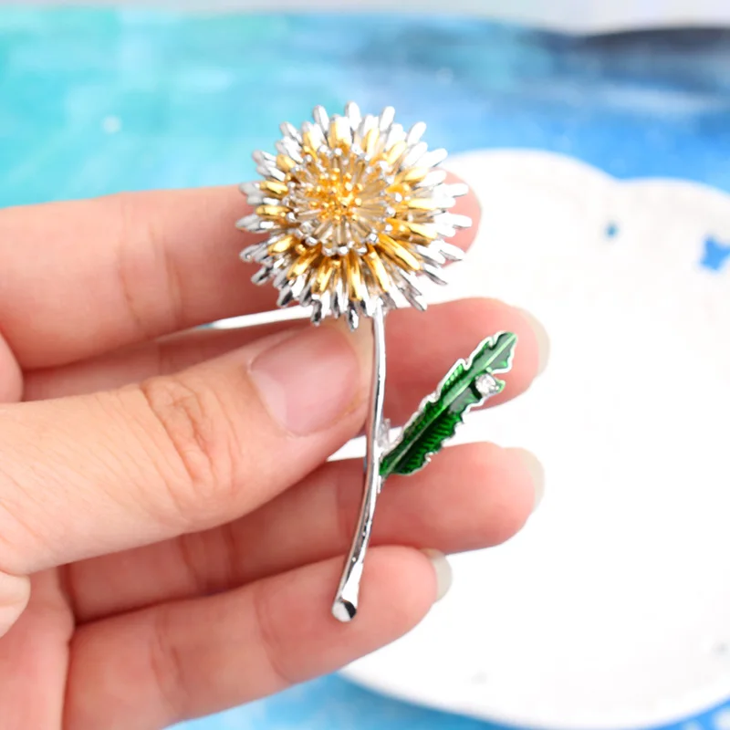 Pomlee 2021New Arrival Dandelion Brooches For Women Flower Pin Elegant Spring Design Jewelry High Quality Wholesale