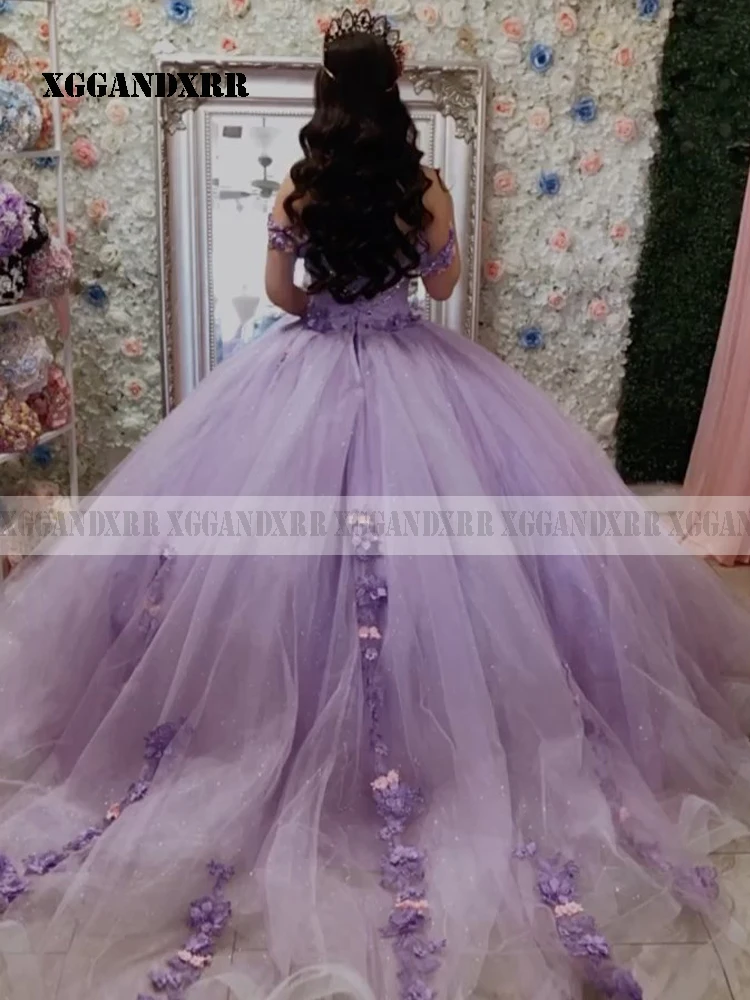 Sparkly Lilac Quinceanera Dress 2023 Sweetheart Off Shoulder Flower Ball Gown Sweet 15 16 Birthday Party Pageant Custom Made