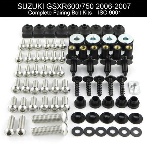 Подходит для Suzuki GSXR600 GSXR 750 GSX-R600 GSX-R750 2006 2007, полный комплект болтов обтекателя мотоцикла, зажимы для обтекателя из нержавеющей стали, гайка