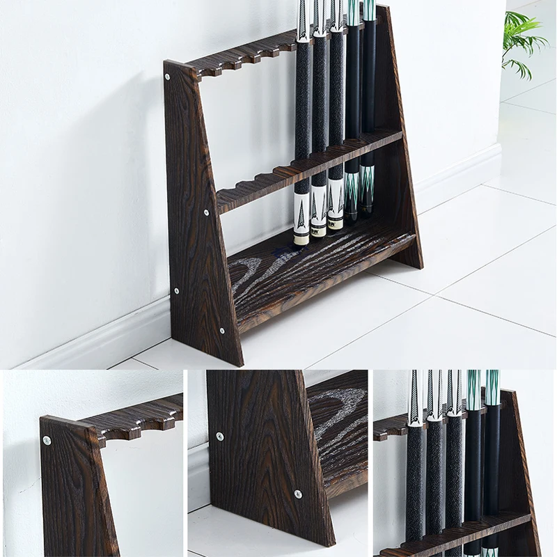 Wooden Billiard Cue Rack Display Stand For Home Indoor Fishing Rod Golf Clubs Storage Bracket Cabinet Billiard Sport Accessories