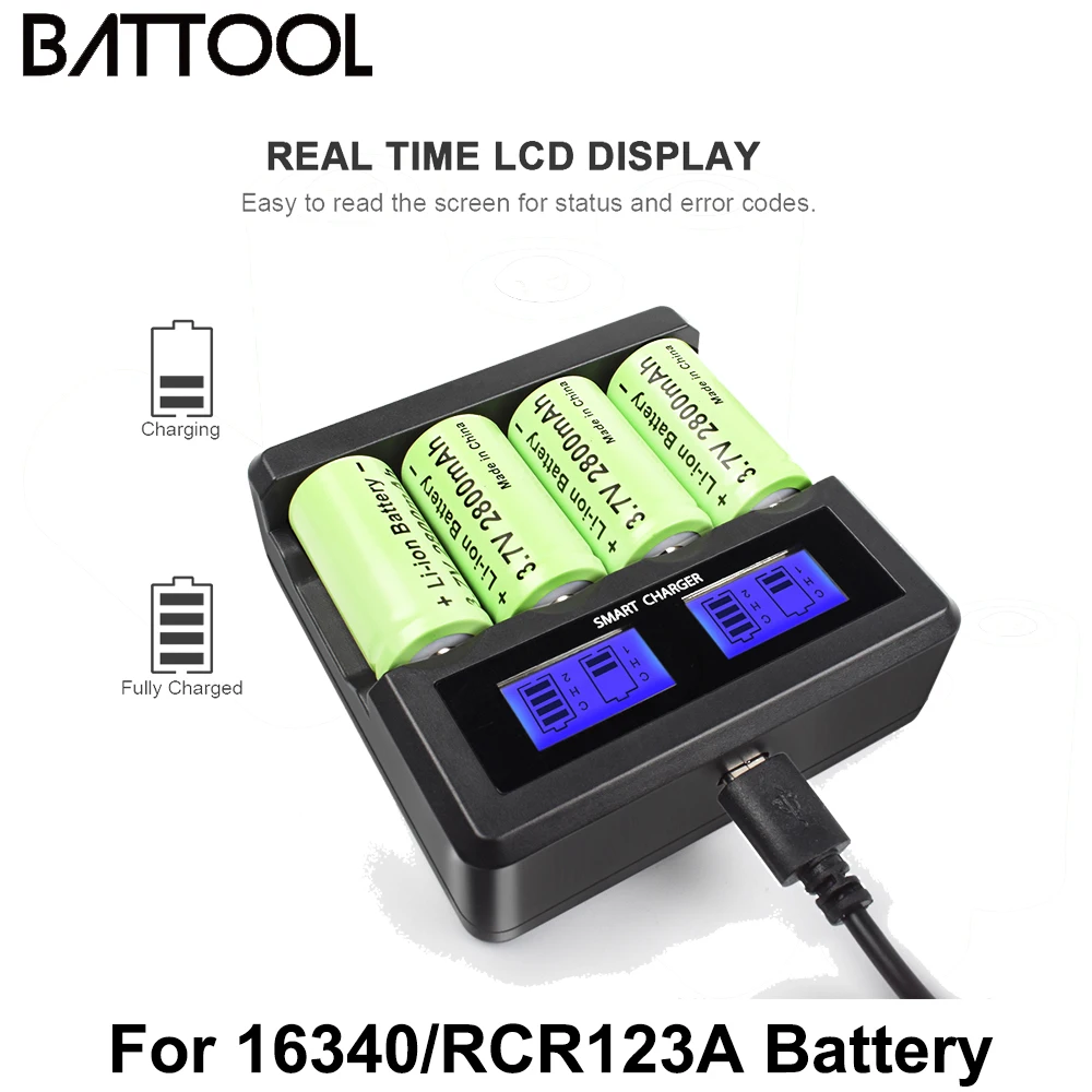 2800mah For CR123A RCR123 ICR16340 Battery 3.7V Li-ion Rechargeable Battery For Arlo Security Camera Laser Pen Cell