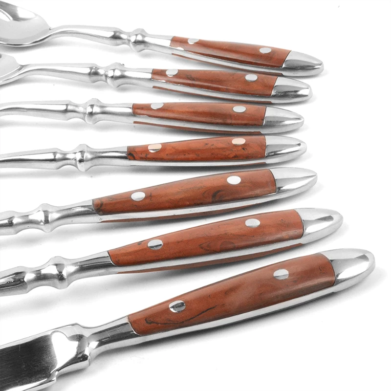 Tableware With Wooden Handle,With Steak Knives Retro Cutlery  Stainless Steel Flatware Cutlery,Set Includes Forks Spoons Knives