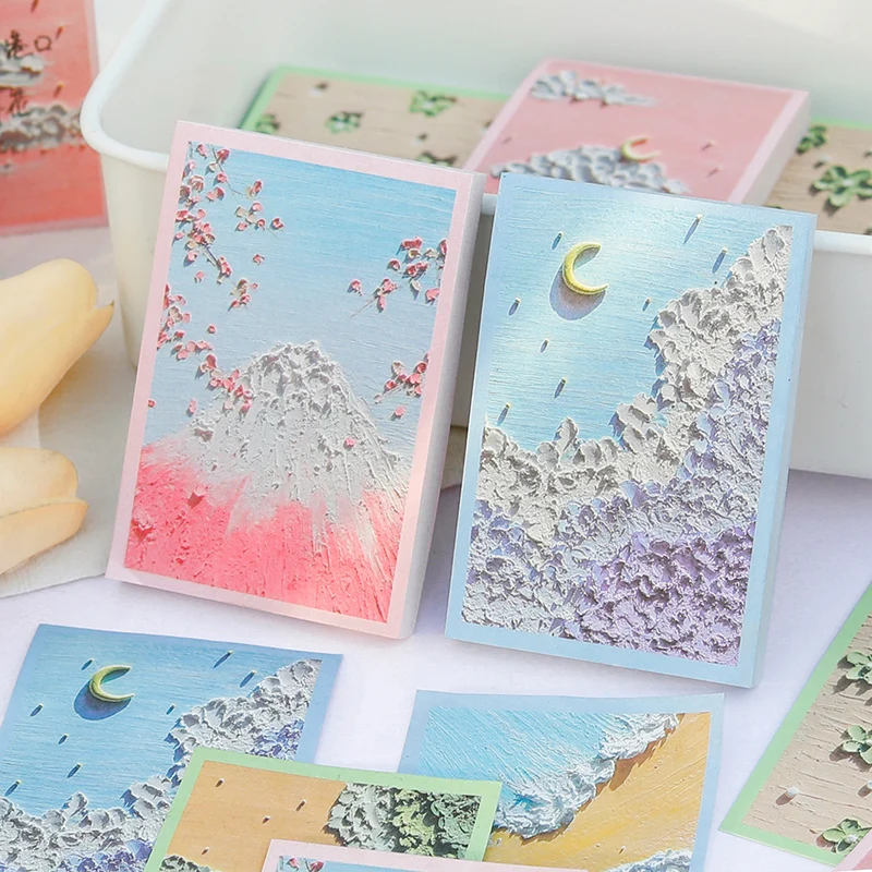 80Pcs Sakura Oil Painting Sticky Notes Decoration Memo Pad DIY Scrapbooking Journal Notepad Cute Stationery School Supplies