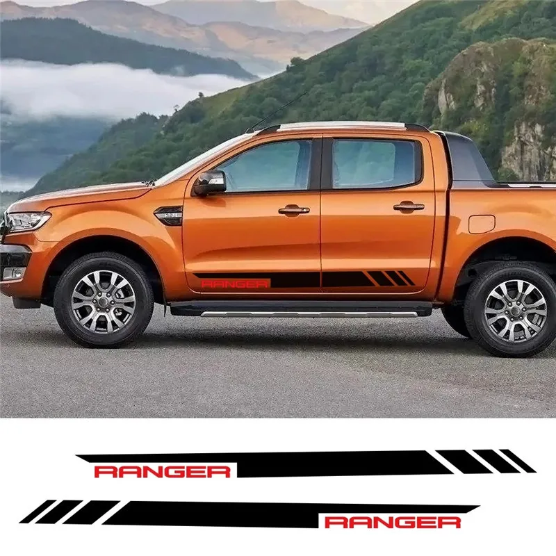 2 Pcs Car StickerRacing Sport Car Door Side Stripes Skirt Vinyl Body Decal For Ford F150 Raptor Ranger T6T7 Wildtrak Accessories