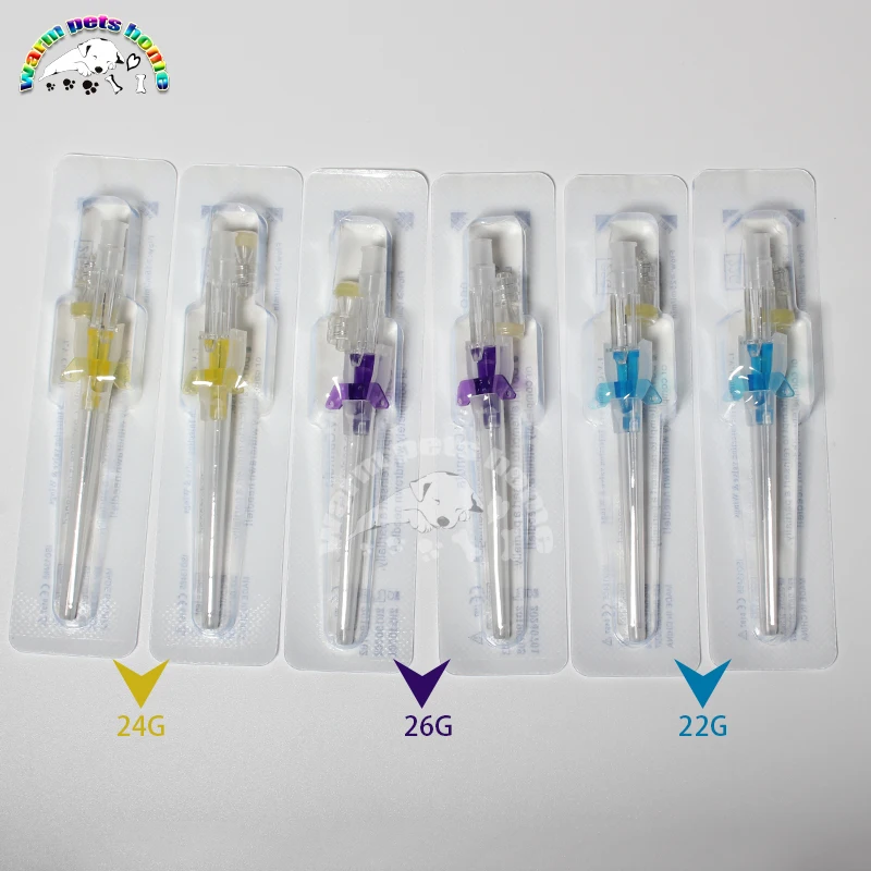 Disposable Dog Cat I. V. Cannula Animal Catheter Pet Catheters with Heparin Cap 22G 24G 26G Veterinary Tools