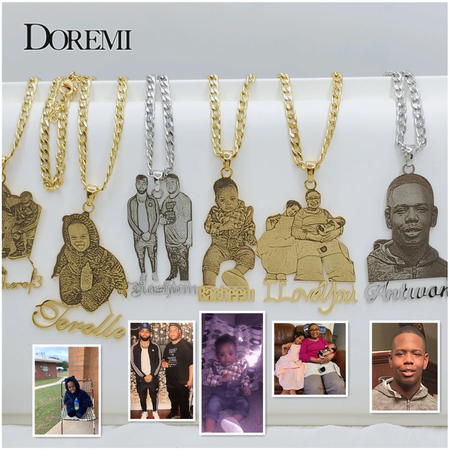 

DOREMI New Custom Photo Necklace with Name Pendent Custom Picture any Character/Cartoon Nameplate Stainless for Family Gifts