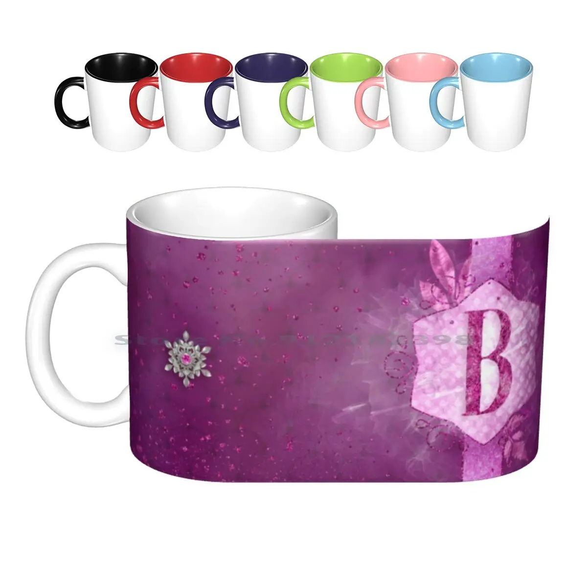 B Monogram Pretty Purple Ceramic Mugs Coffee Cups Milk Tea Mug Purple Magenta Pink Girly Mermaid Glitter Pretty Beautiful