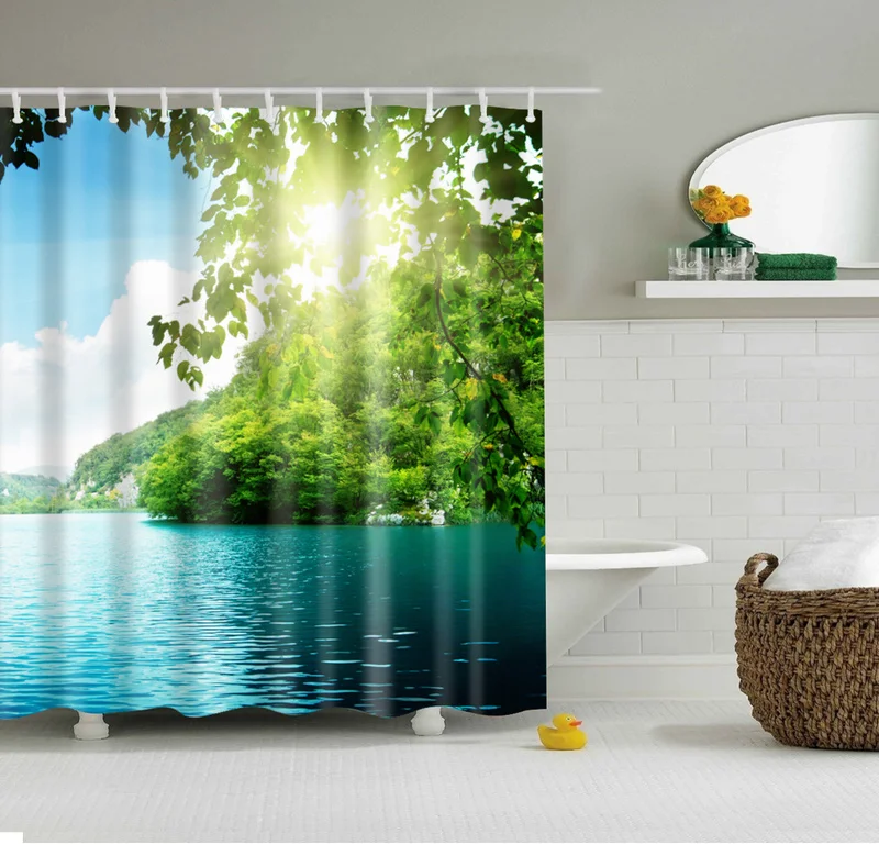 Forest Trees Printed 3d Bath Curtains Waterproof Polyester Fabric Washable Bathroom Shower Curtain Screen with Hooks Accessories