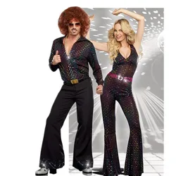 Festiwal Muzyczny Dorosły Pokój Miłość 60s 70s Hippie Bell Pants Para Cosplay Garnitur Halloween Karnawał Impreza Retro Hippy Disco Fancy C