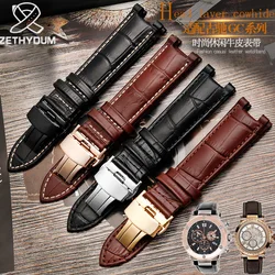 Genuine Leather Watchband for GC  22*13mm 20*11mm Notched Strap Withstainless Steel Butterfly Buckle Men and women watch belt