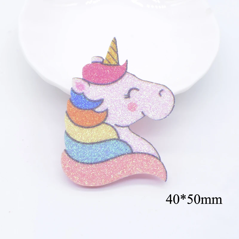 10Pcs Glitter Print Appliques Dessert Unicorn for DIY Hat Headwear Hair Clips Bow Accessories Patches Crafts Cake Topper Decor
