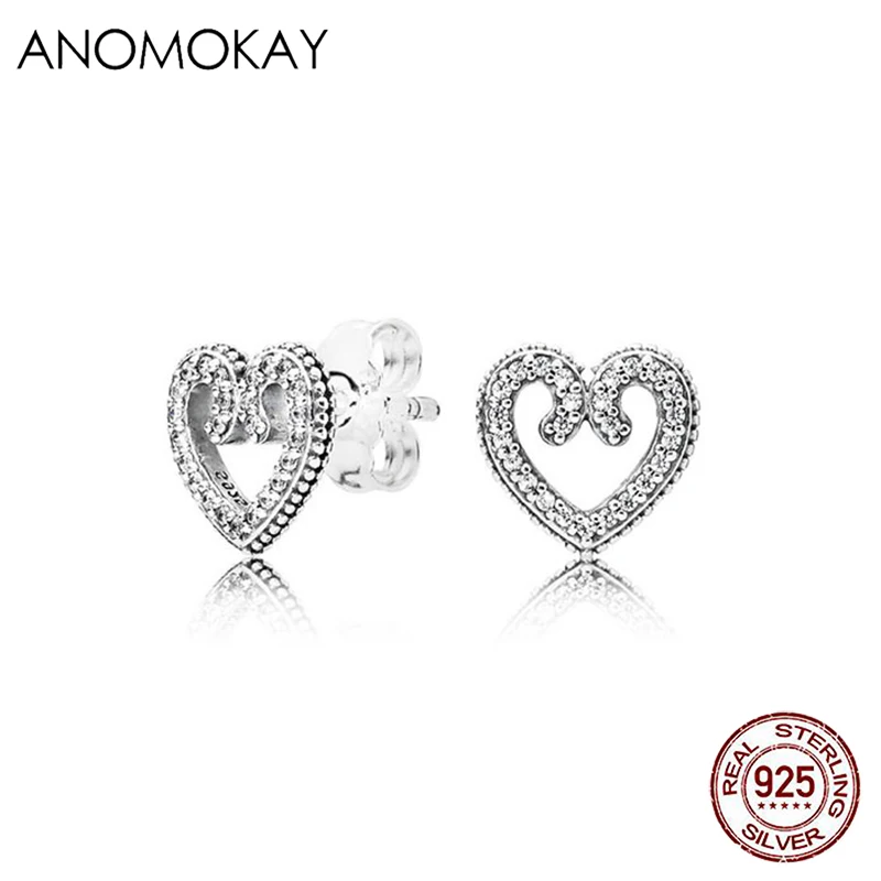 Shinny Zirconia Brincos 925 Sterling Silver Heart Pave Stud Earrings Clear CZ Earrings for Women Gril Gift Fine Jewelry Wedding