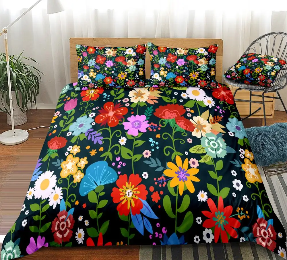 Floral Duvet Cover Set Flower Bedding Set Retro Floral Bed Linen Colorful Beds Set Boys Girls Home Textile Microfiber Bedclothes