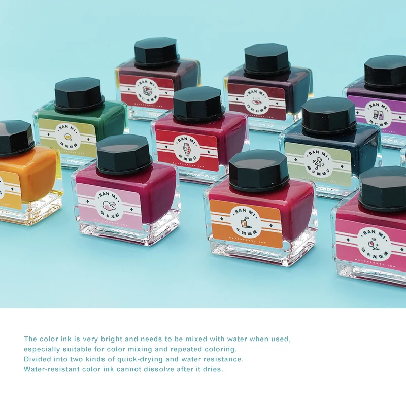 12 Macarone Colors Waterproof  Ink Student Painting Dye Card Color Ink , Fountain Dip Pen Ink 15ml/bottle