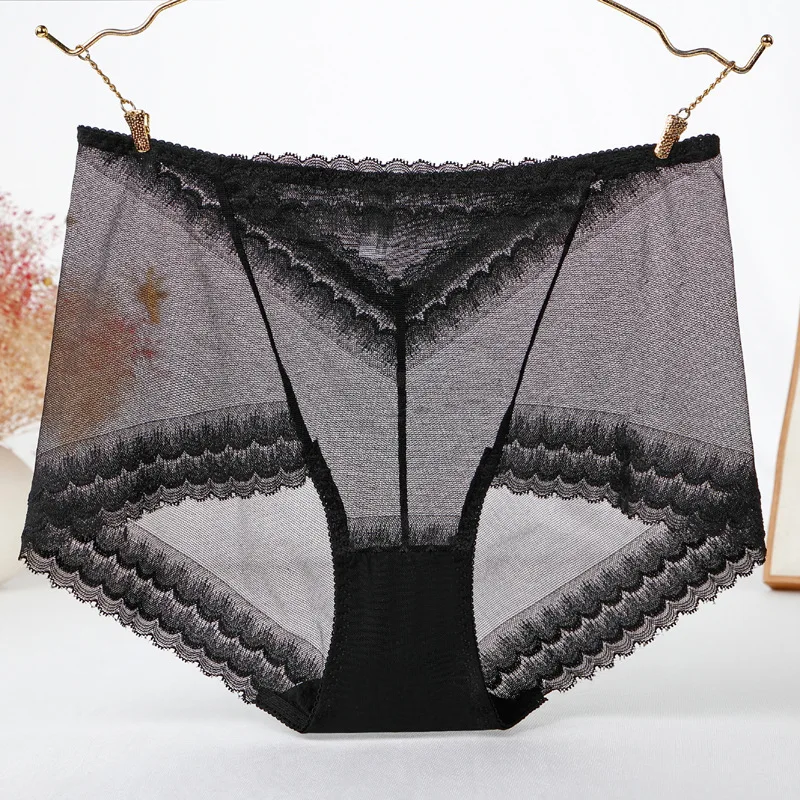 Sexy Hollow Transparent Lace Underwear for Plump Women High Waist Breathable Thin Elasticity Soft Female Panties Breifs