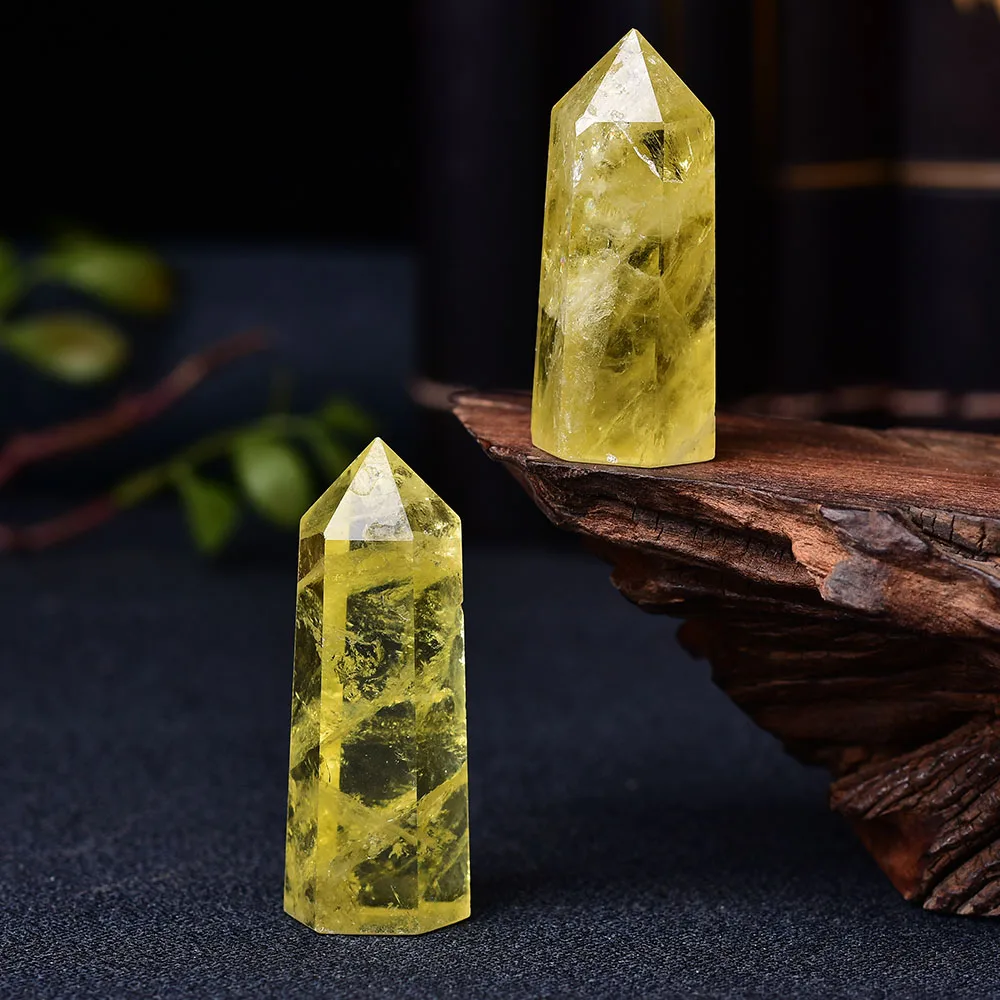 1pc Natural Crystal Point Citrine Healing Obelisk Yellow Quartz Wand Beautiful Ornament for Home Decor Energy Stone Pyramid