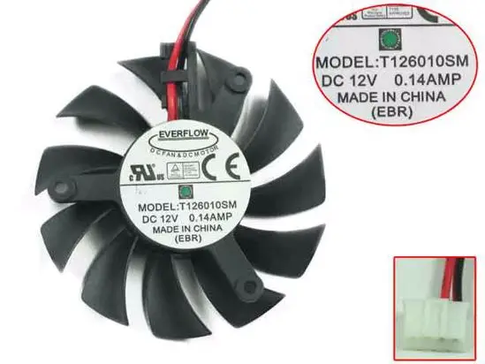 Everflow T126010SM Server Cooling Fan DC 12V 0.14A 55mm Dia.39mm 2-Wire