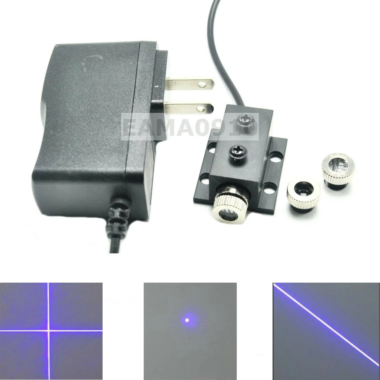 Dot Line Cross 50mW 405nm Violet/Blue Laser Module w/12mm Hestsink & AC Adapter