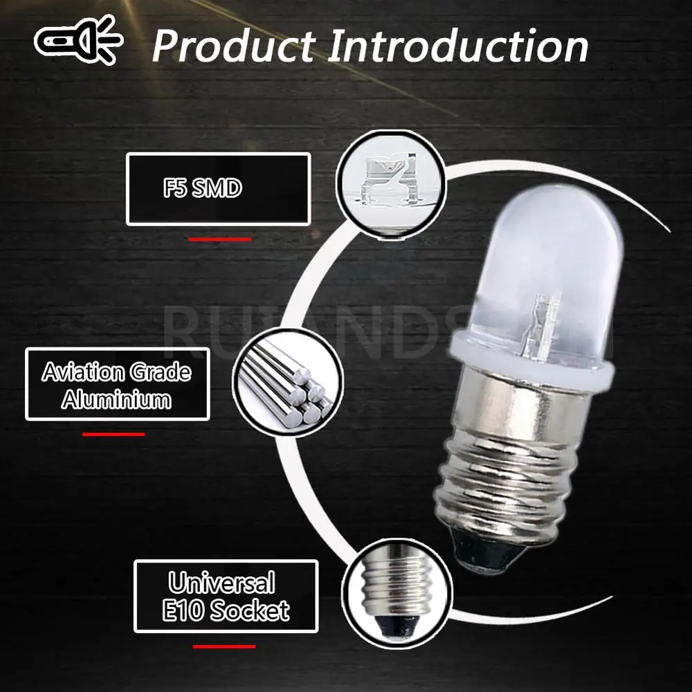 RUIANDSION 2X E10 F5 gwint Led żarówka AC 220V 230V 6000K 4300K ciepły biały Instrument wskaźnik obrabiarki oświetlenie 1W