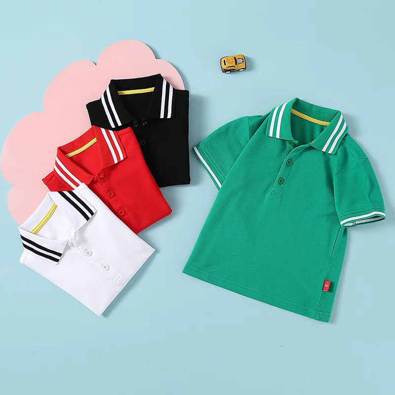 Solid Cotton Short Sleeve Boys Polo Shirts Summer New College Style Children T-shirt Korean Stripe Lapel Baby Sports Undershirt