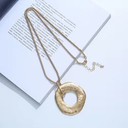 Retro Long Necklace Irregular Circle Geometry Metal Pendant National Style Concise Women Men Gift