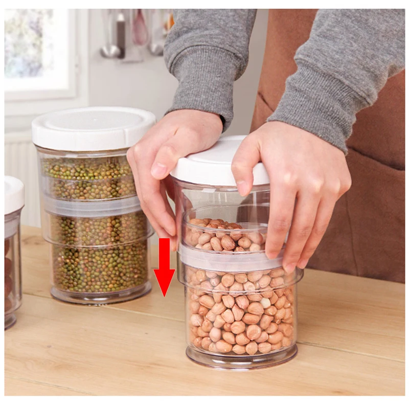 

Pressure Vacuum Seal Tank Food Storage Box Plastic Clear Container Set with Pour Lids Kitchen Storage Bottles Jars Dried Grains