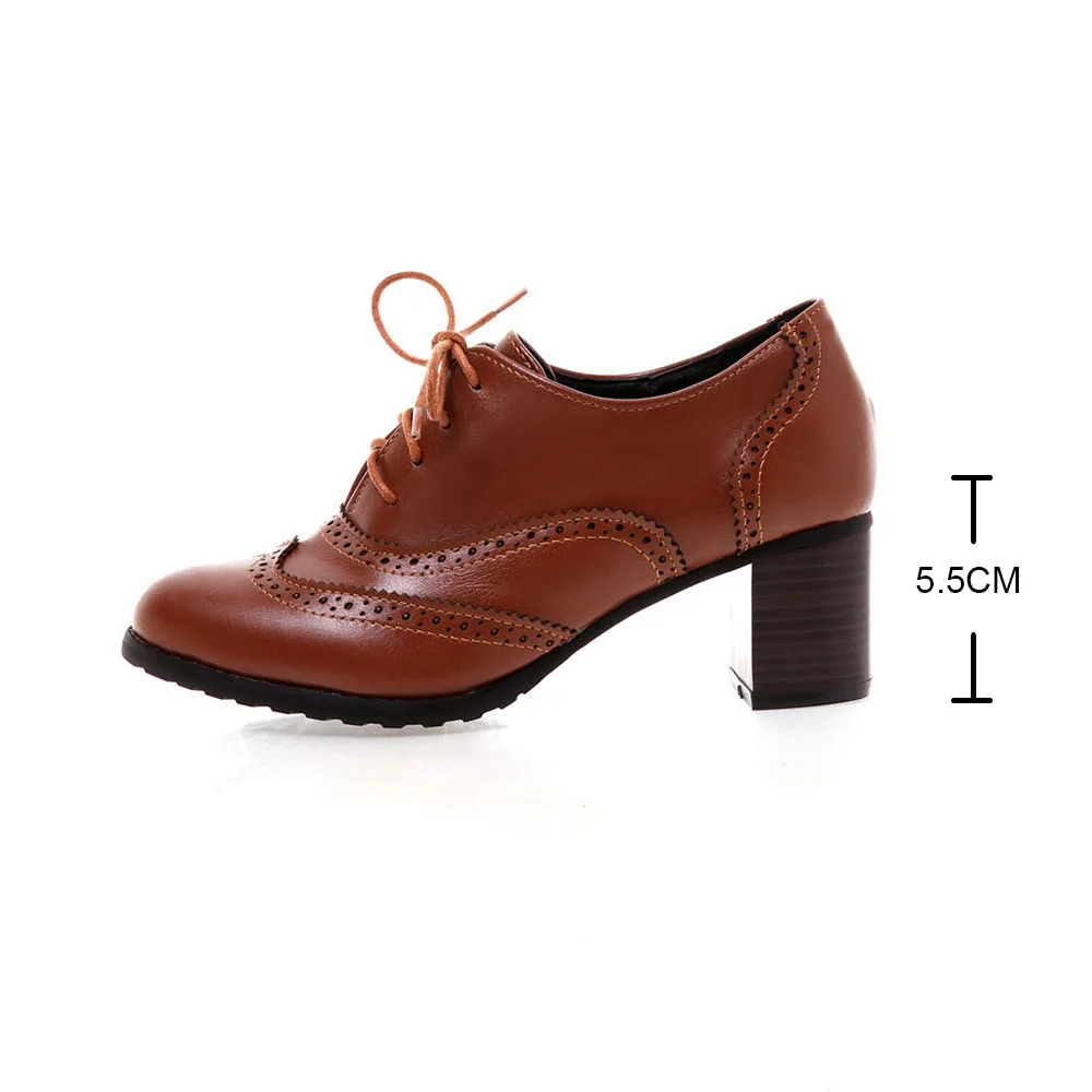 Chaussure Femme Autumn Women Oxford Lace Up Shoes Vintage Round Toe Women Ankle Boots England Style high heels Ladies Brogues 41