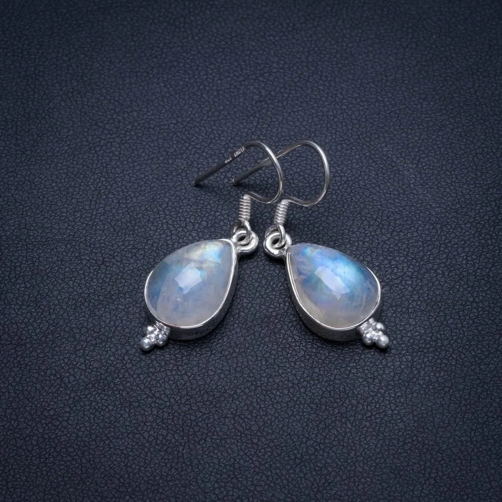 

Natural Rainbow Moonstone Handmade Indian 925 Sterling Silver Earrings 1 1/4" T3817