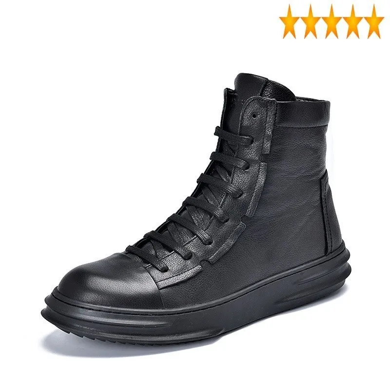 

Short Brand 2021 Winter Warm Plush Genuine Leather Mens Ankle Lace Up High Top Sneakers Cowhide Shoes Cargo Boots