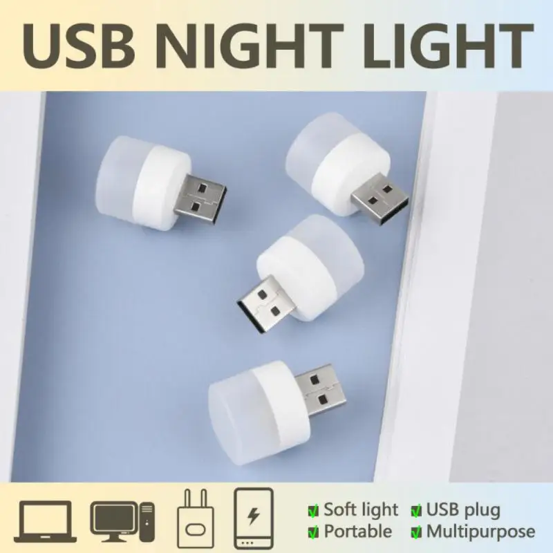 Usb Plug Lamp Computer Mobile Power Charging Usb Small Book Lamps Led Eye Protection Reading Light Small Round Light Night Light