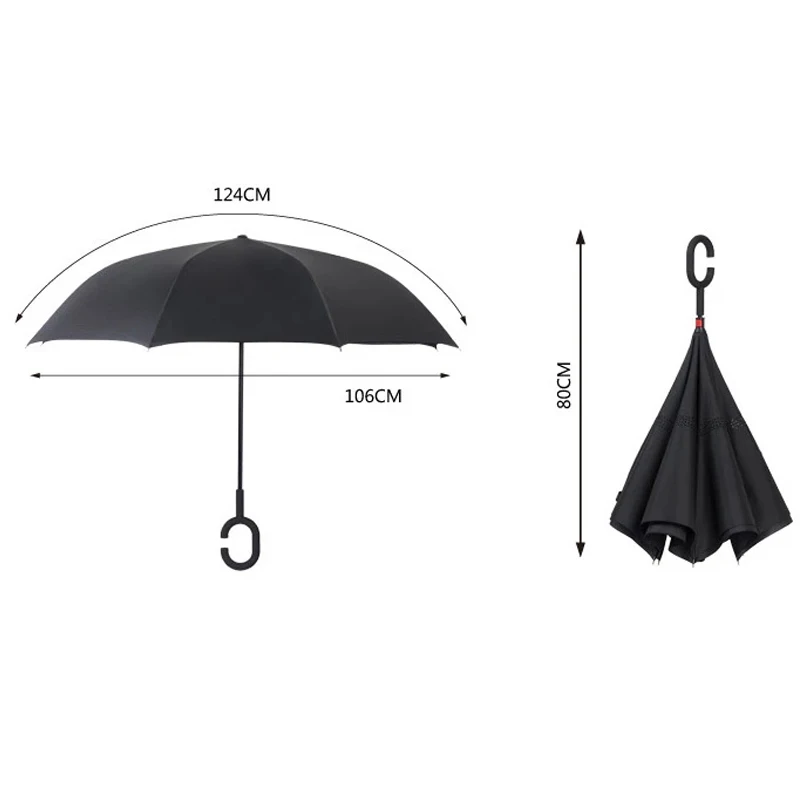 2023 Folding Long Shank Double Layer Inverted Umbrella Windproof Reverse C-Hook male golf umbrella reverse Umbrellas For Women