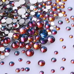 Vulcano blu rosso verde Flare Non HotFix Mix Size Flatback Strass Base argento Strass di cristallo per Nail Art 3D decorazioni fai da te pietra