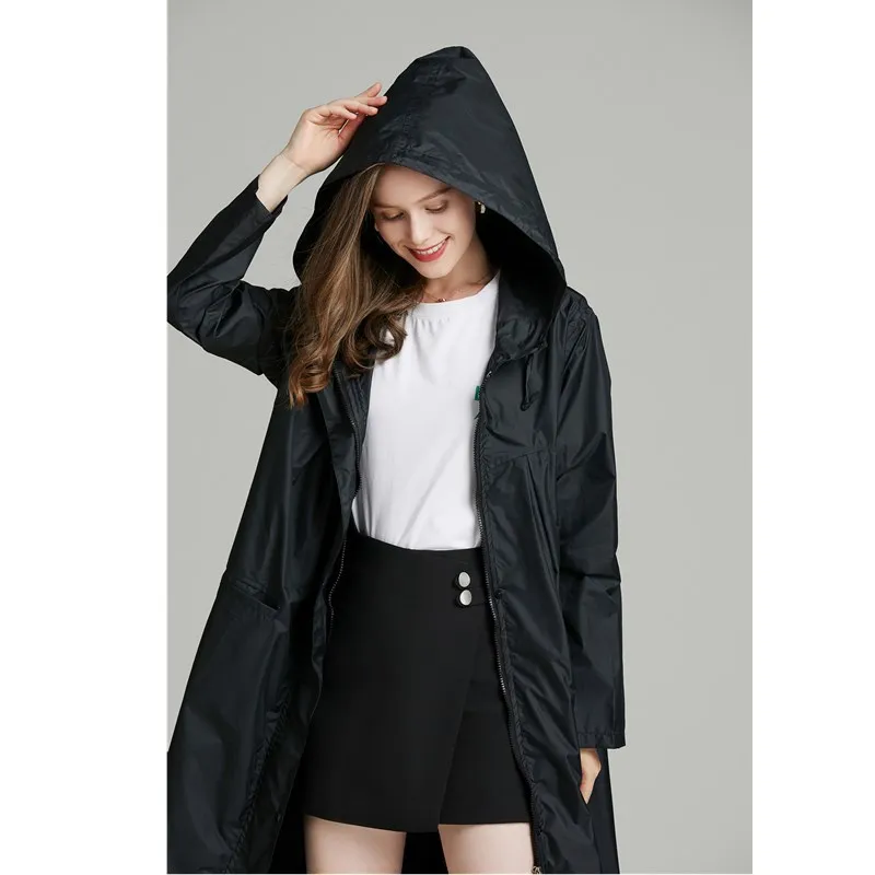 Lengthen Women Red Black Raincoat Thin Poncho Ladies Waterproof Long Breathable Men Rain Jacket Adults Windproof Raincoats