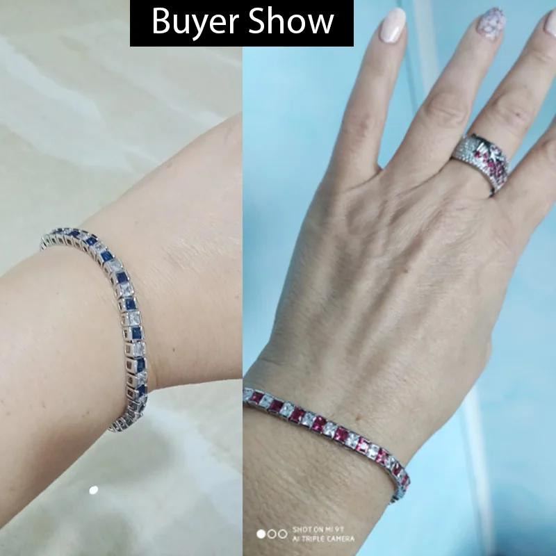 Pera Classic Women Jewelry Austrian Crystal Dark Blue CZ Big Square Silver Color Hand Bracelets Bangles for Christmas Gift B026