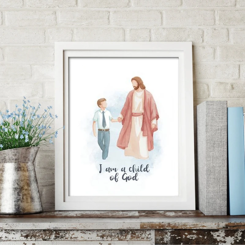 I am a child of God Print Come Follow Me Jesus with children Canvas Poster Christian Wall Art Canvas Painting Baptism Decor Gift