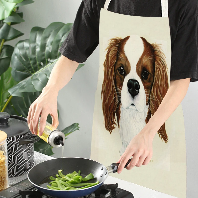 Dachshund Dog Cartoon Sausage Printed Sleeveless Apron Kitchen Stain Resistant Pinafore Women\'S Home Cooking Baking Waist Bib