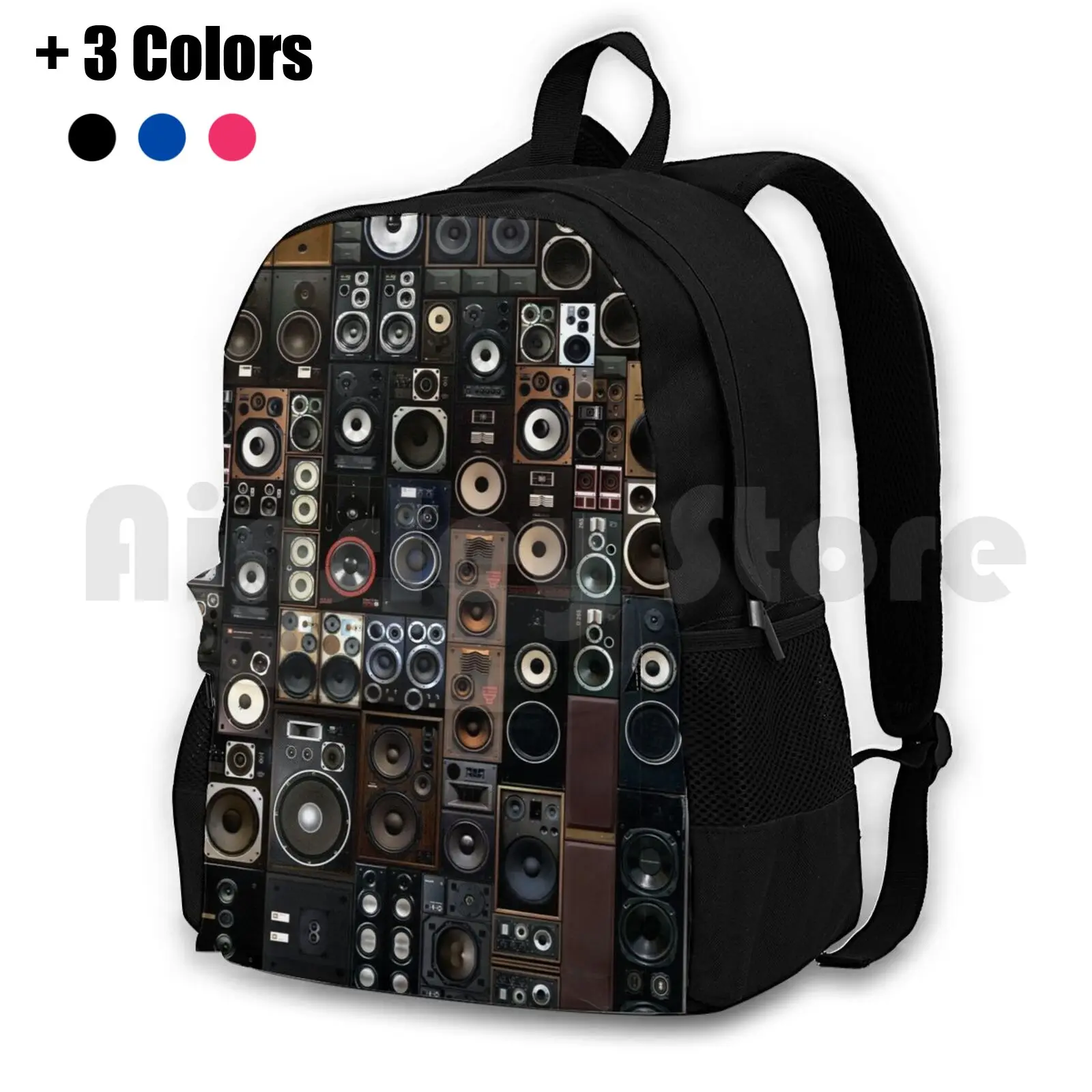 Speakers Outdoor Hiking Backpack Riding Climbing Sports Bag Vintage Music Speakers Pattern Cubist Abstract Retro Old School