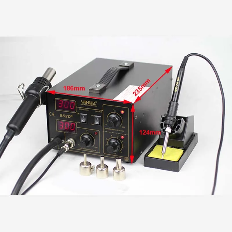 Yihua 852D-plus 220V 2in1 مصلحة الارصاد الجوية إعادة صياغة الهواء الساخن محطة لحام مع مضخة الحجاب الحاجز نوع مسدس هواء ساخن