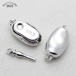 Real Pure Solid 925 Sterling Silver Bean Buckle Peanut Clasps Claw Jewelry Making Findings Buckles Connector Accessories