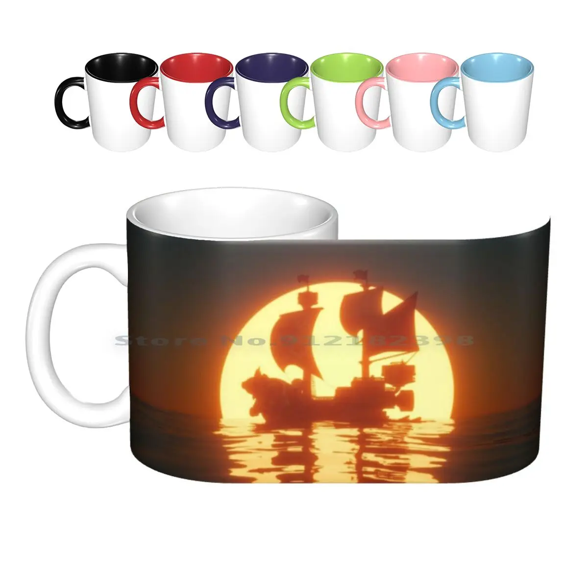 Thousand Sunny Ceramic Mugs Coffee Cups Milk Tea Mug Luffy Zoro Nami Chopper Ship Sunset Pirate Pirate Ship Sailing King Skull