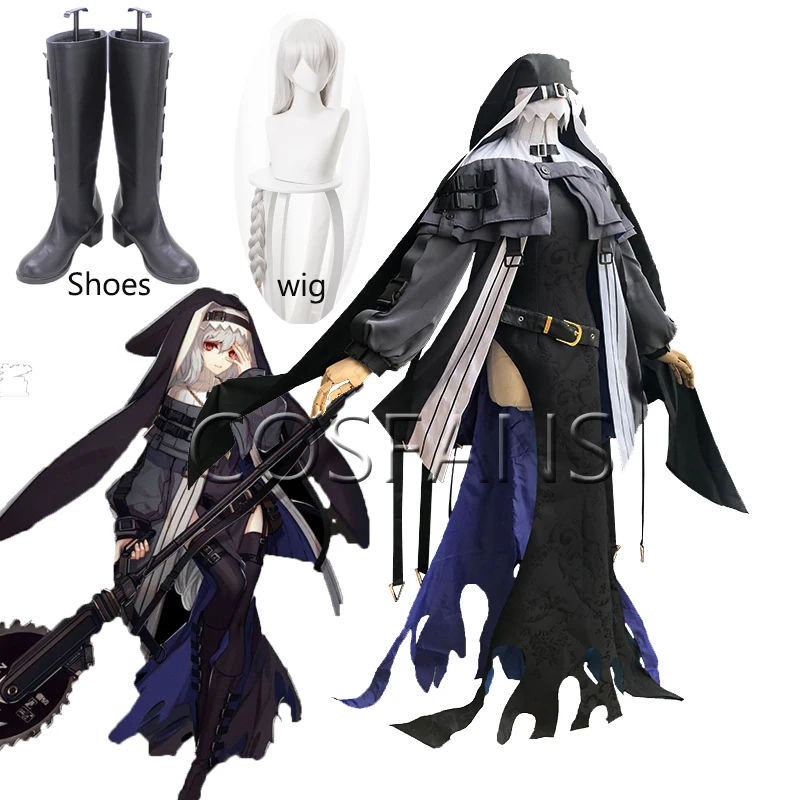 

Anime! Arknights Specter AnLiu Skin Cambrian Fashion Game Battle Suit Original Nun Uniform Cosplay Costume Halloween Wigs shoes