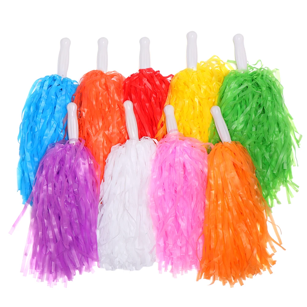 1Pair Colorful PE Plastic Handle Metallic Streamer Pompoms Cheerleading Cheering Flower Ball Dance Game Club Sports Supplies