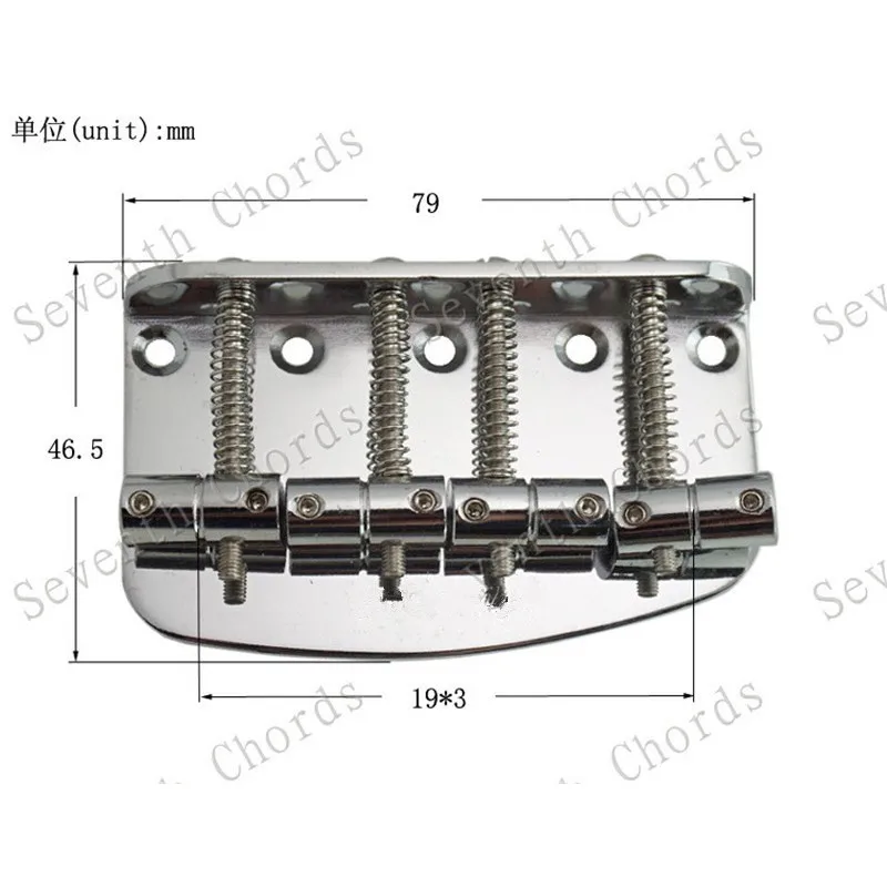 Ein Satz verchromter Curve-Baseplate-Vintage-4-Saiten-Sattel-Bassbrücken-Gitarrenzubehörteile für Musikinstrumente – Detail 5