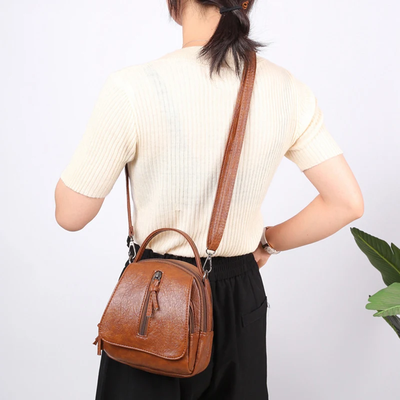 Vintage Bucket Shoulder Bags Crossbody Female PU Leather Solid Color Small Handbag Purse for Women Phone Pocket Messenger Bag