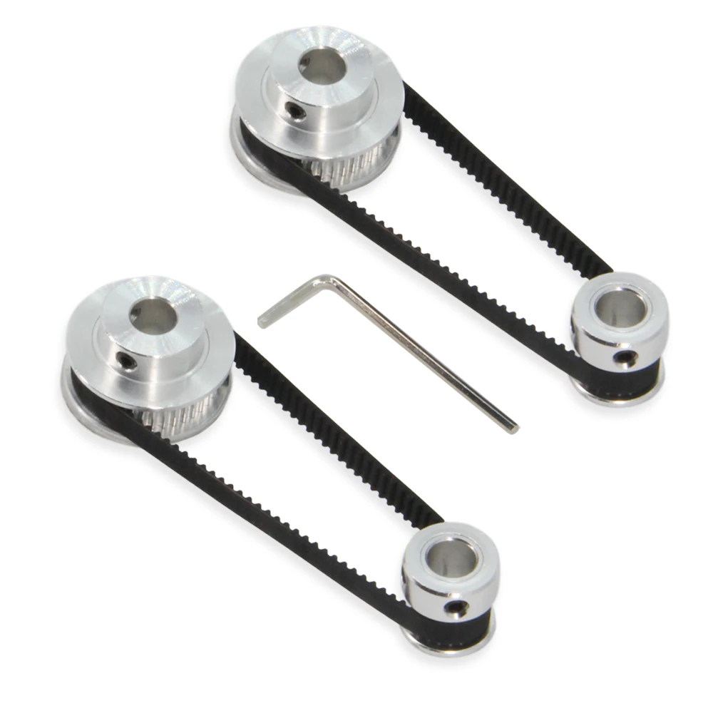 2PCS Set GT2 Synchronous Wheel 20&40 Teeth 8mm Bore Aluminum Timing Pulley with 2PCS Length 200mm Width 6mm Belt (20-40T-8B-6)