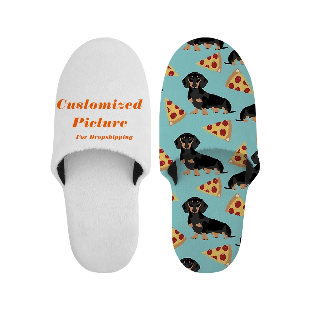 Free Customized Your Image Logo Photo Couple Women Winter Slippers Wholesale House Hotel Warm Non-slip Slides Dropshipping